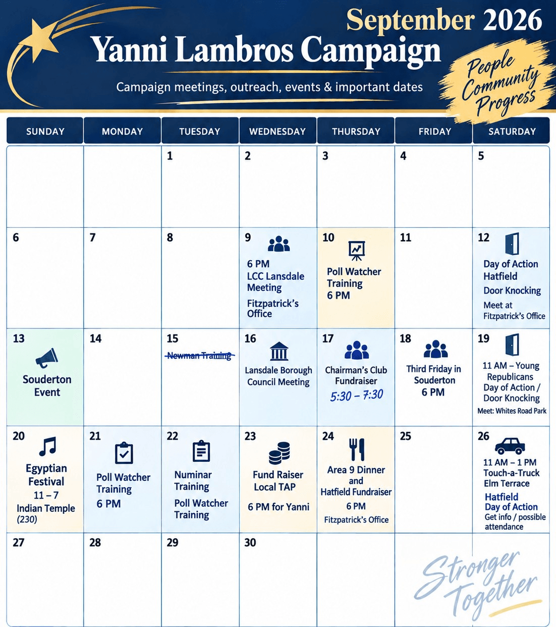 Yanni Lambros campaign calendar for September 2026